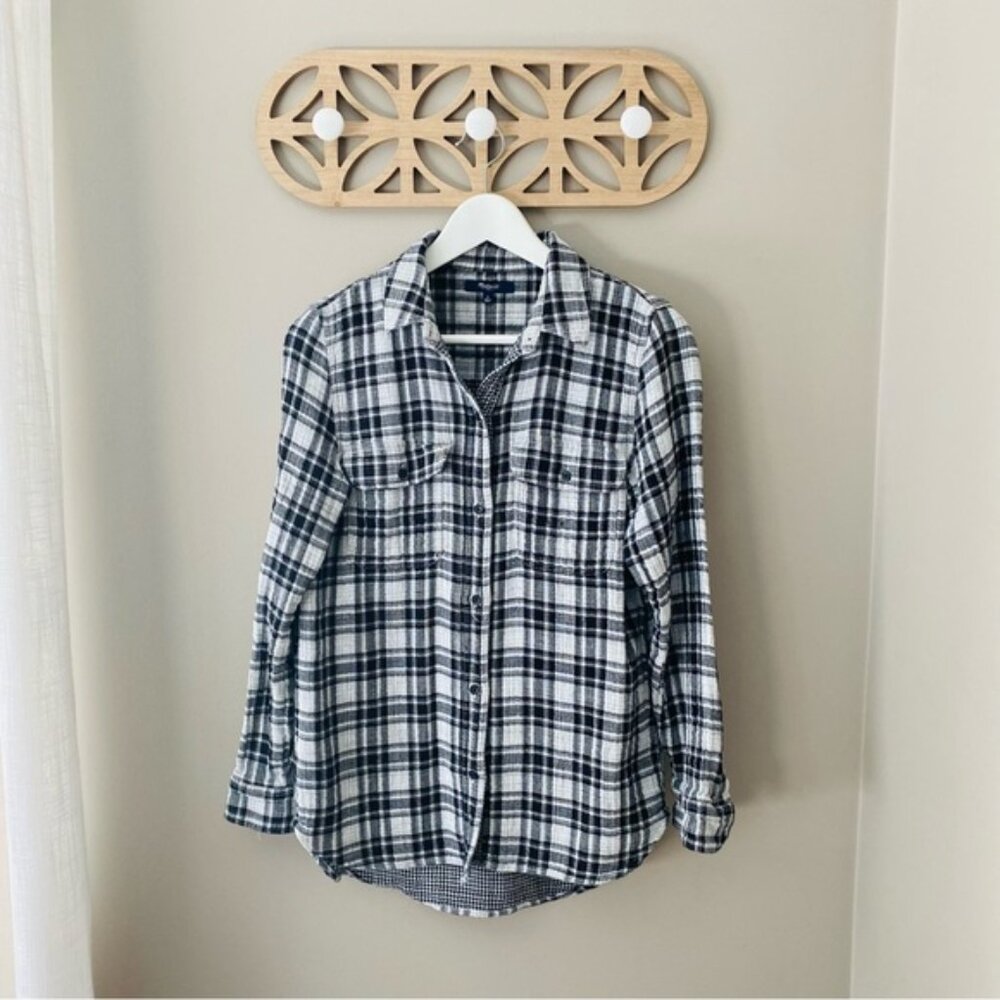 Madewell Button Up Plaid Top Gray/Black Sz Small